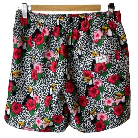 Franks Black Multicolor Tropical Print Swimming Trunks Men's Size L NWT - Picture 2 of 5